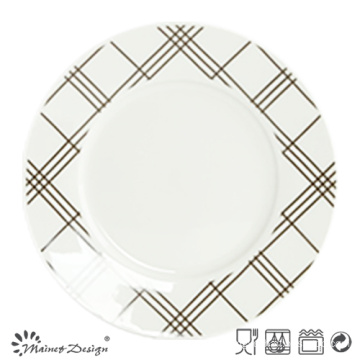 10.5 Inch White Porcelain with Decal Checked Dinner Plate